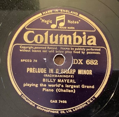 Billy Mayerl on 78 rpm Columbia DX682: RACHMANINOFF Prelude in C#m/CHOPIN