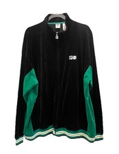 VTG FILA Men's Velour Track Jacket Black  Green Streetwear Full Zip 90s XXL