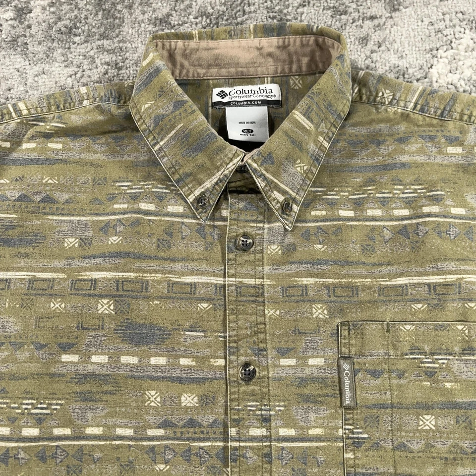Camisa Columbia Para Hombres XLT Geométrica Azteca Estampado Completo Abotonado Manga Larga Foto 2 de 4