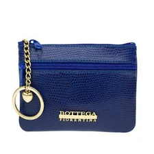 Bottega Fiorentina Italian Made Blue Lizard Print Leather Small Womens Key Case