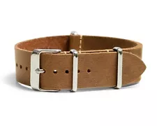 Oiled Leather Military Style One-Piece Watch Band - Sand - 18, 20, 22 or 24mm