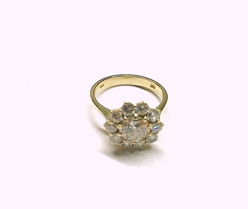 Anello Antico ArtDecó in Oro 18 Kt 750 Con Diamante 1.30 Ct+1 ct a contorno.Raro - Foto 6 di 11