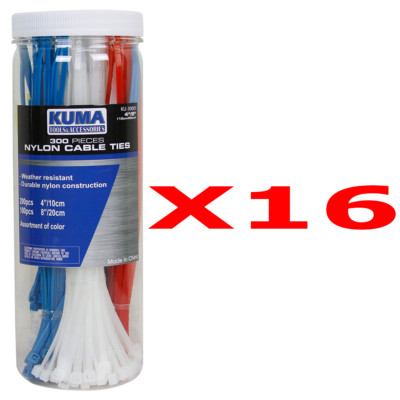 16 Sets KUMA 300 Piece 4'' 8'' Self Lock Nylon Wrap Loop Cable Cord Wire Zip Ties
