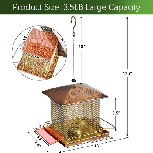 Bird Feeder for Outdoor Hanging,Heavy Duty Metal Squirrel Proof Wild Bird Feeder - Picture 7 of 7