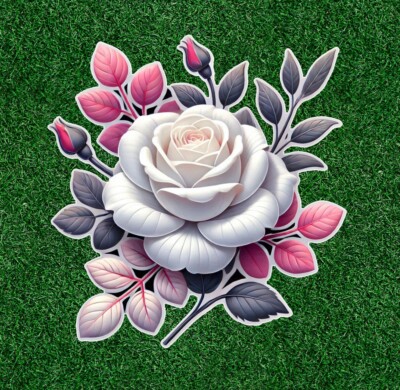 Beautiful white rose 100% waterproof vinyl sticker decal - many sizes available