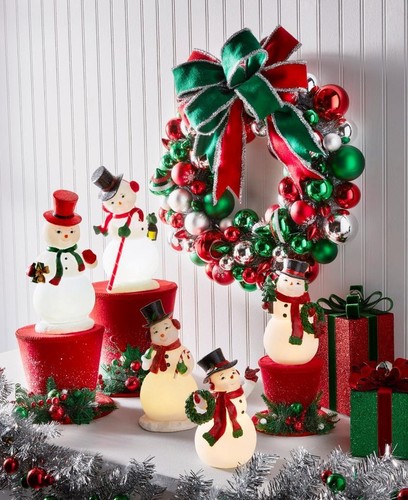 RAZ 10.5" Red Snowman Top Hat w/ Green Berries Christmas Figure Riser - Picture 2 of 2