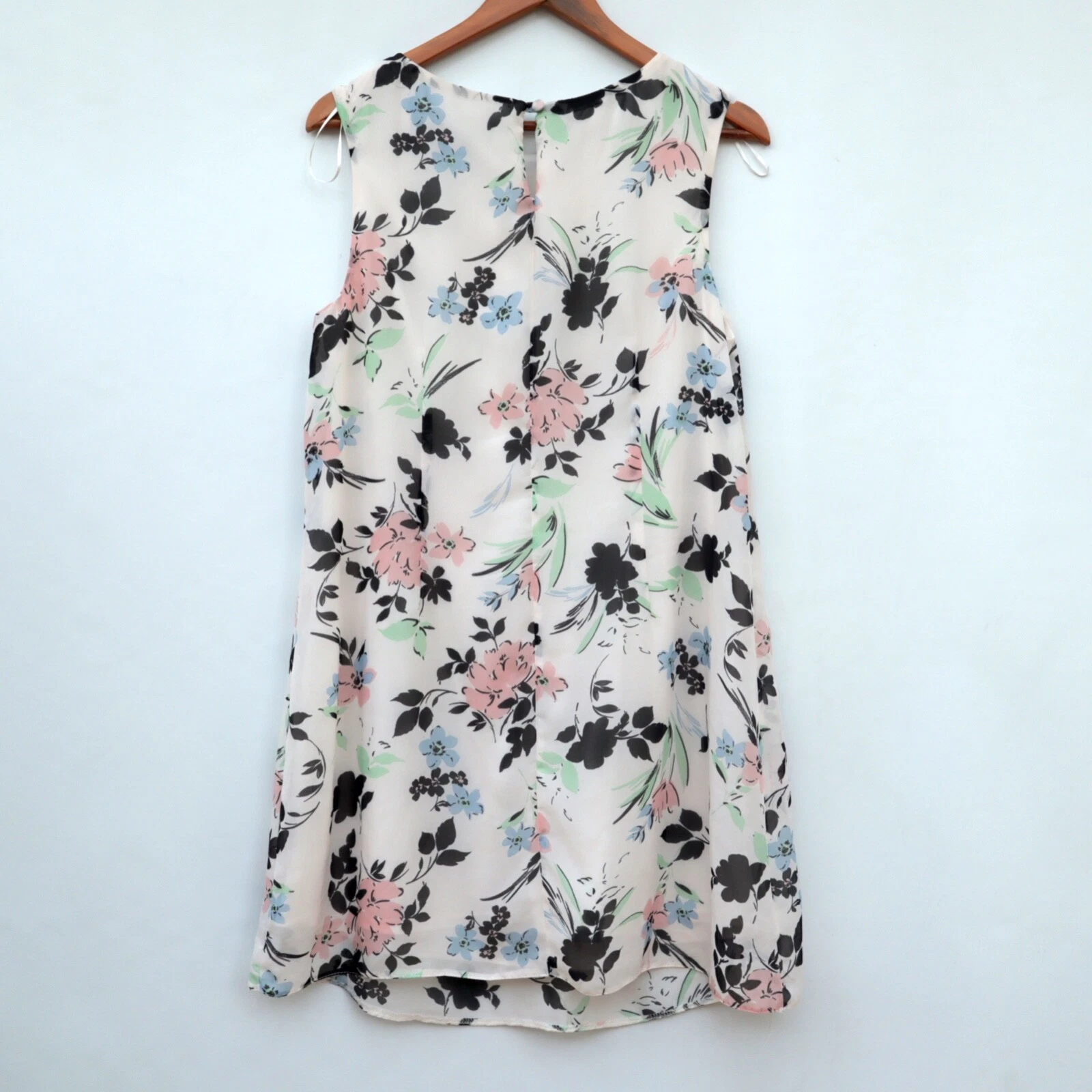 OFF WHITE Abito estivo tubino panna bianco sporco floreale float UK 16 completamente foderato nuovo senza etichette