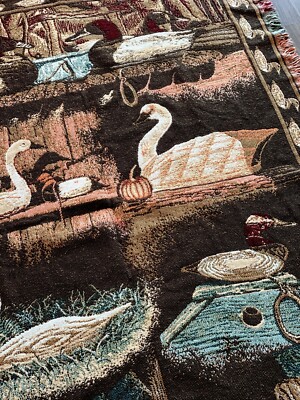 Bob Timberlake Throw Blanket 100% Cotton Tapestry Duck Geese Swans