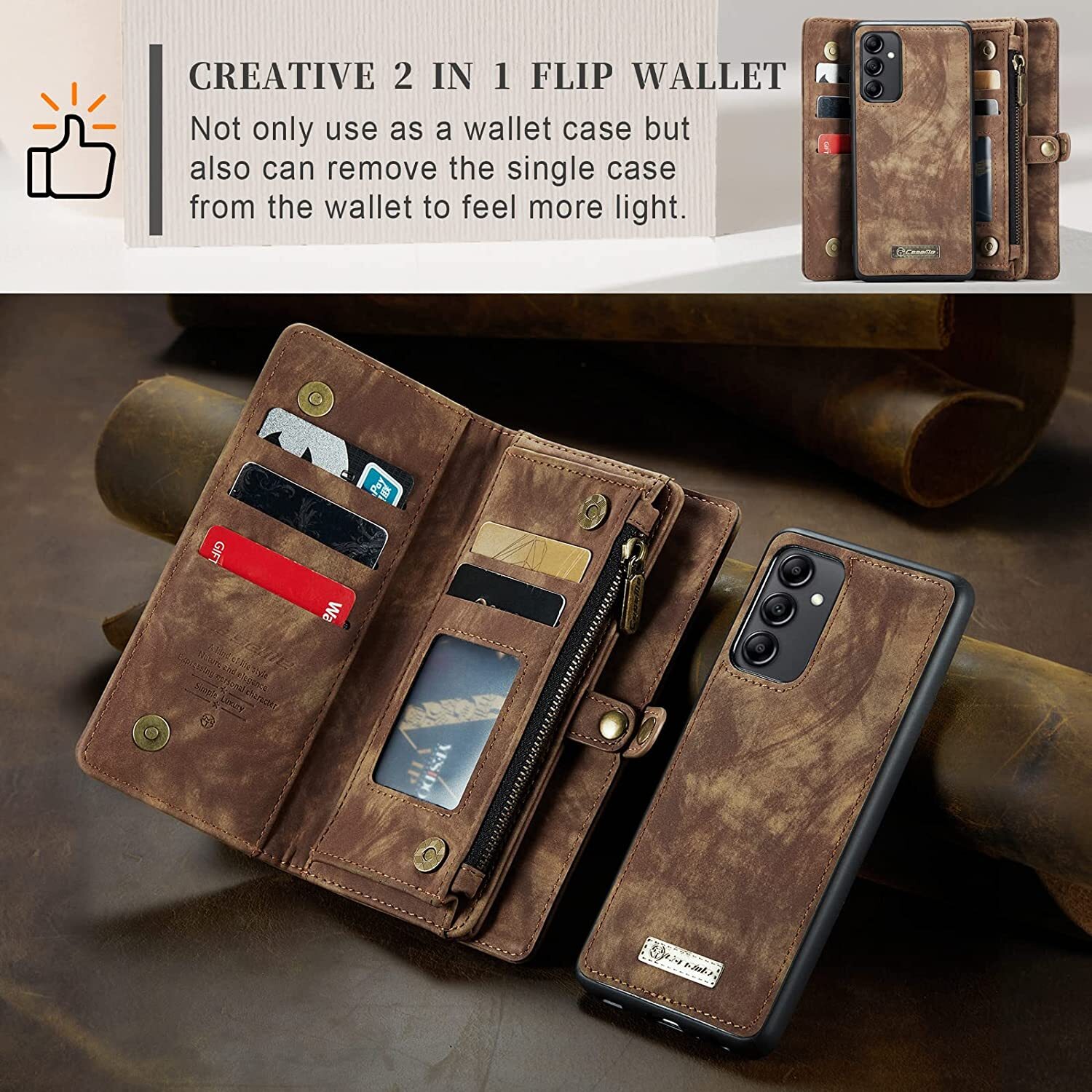 Genuine Leather Purse Wallet Case For Samsung Galaxy A15/ A35/ A55/ A14