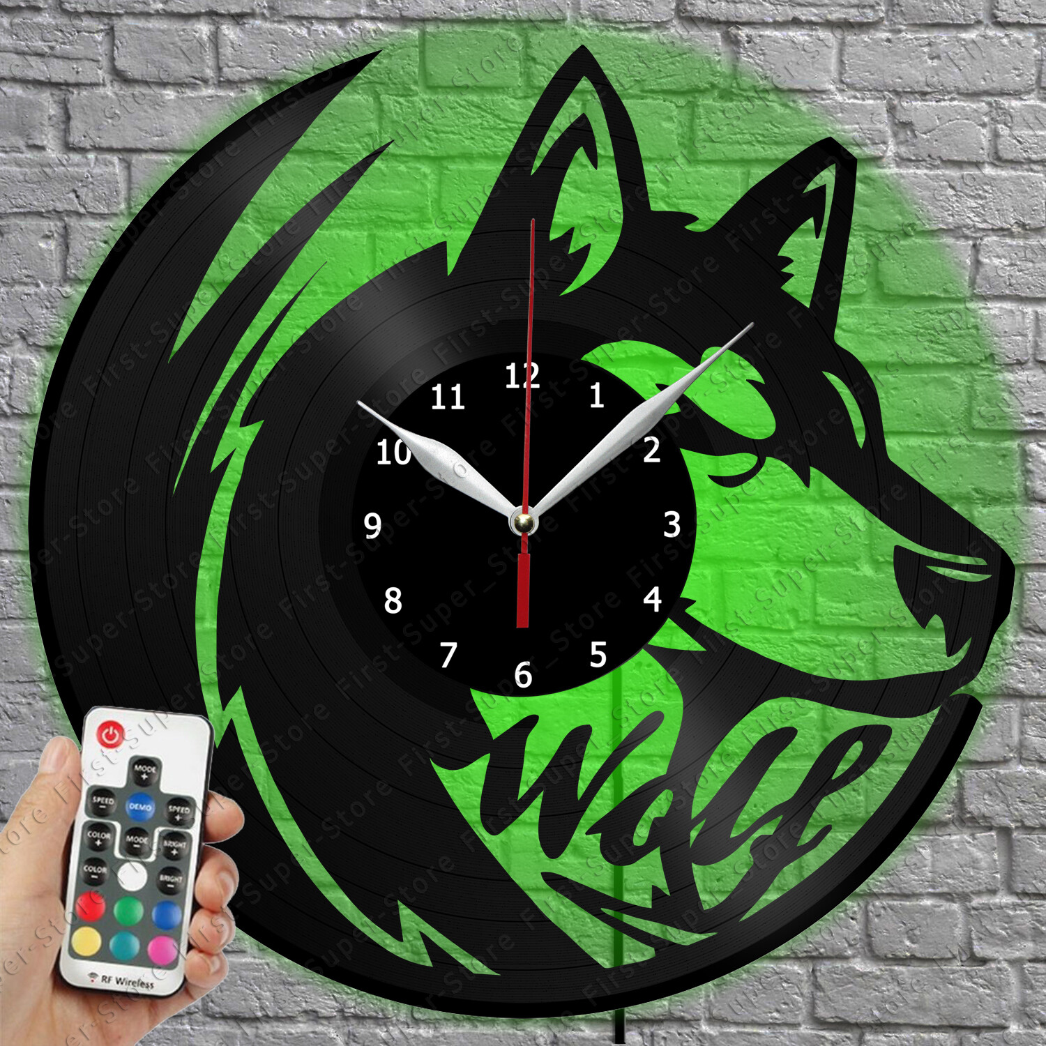 LED Wolf Vinyl Record Wall Clock with LED Light - 1592