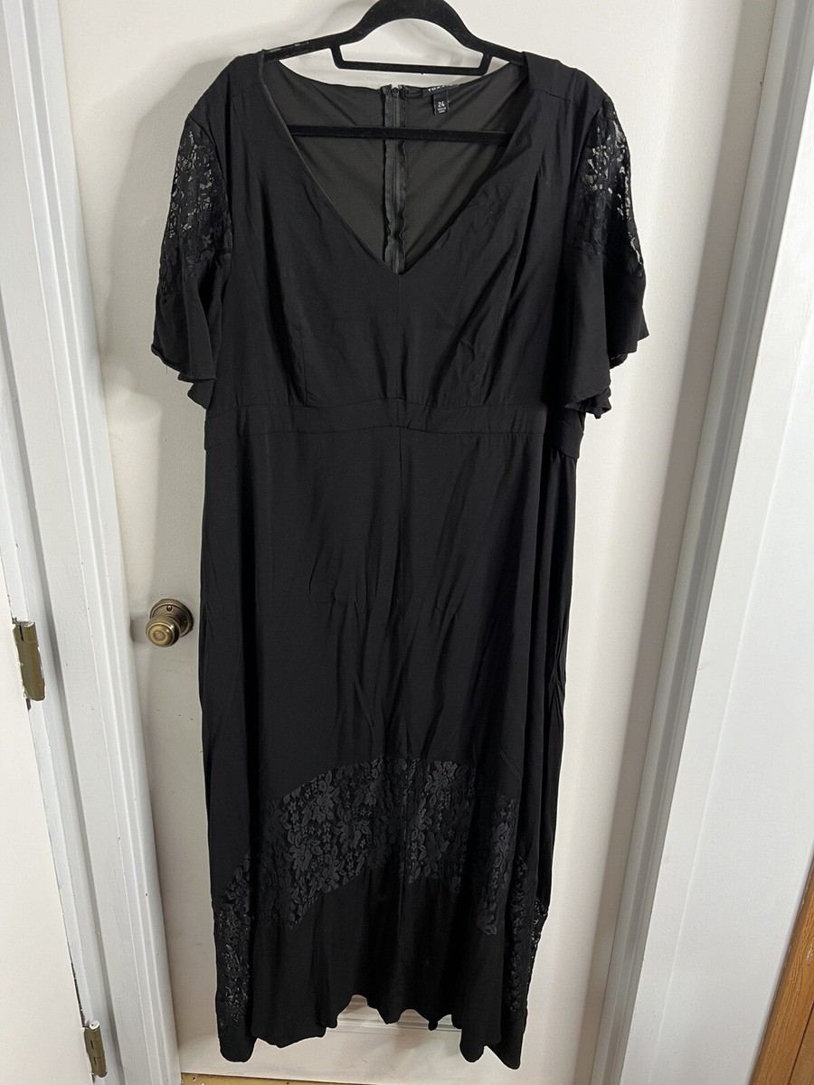 torrid black formal dress Women's Lace Accent Maxi Zipper Back Short Sleeve sz 24 11x14
