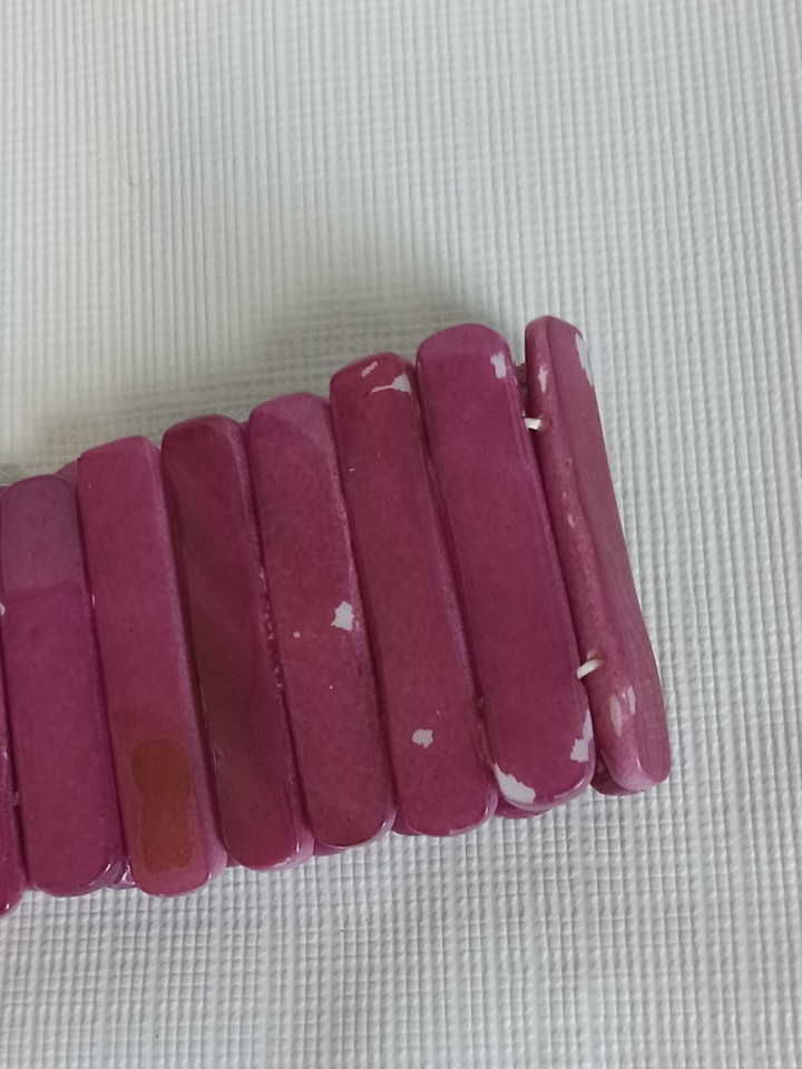 Purple Coated Faux Abalone Rectangle Slats Stretchy Elastic Statement ...