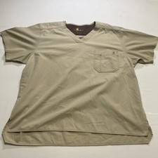CARHARRT UNISEX SIZE XL V-NECK SHORT SLEEVE W/POCKET SCRUB TOP KHAKI. PRE-OWNED