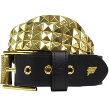 Triple Studded Leather Belt Black and Gold - Lowlife
