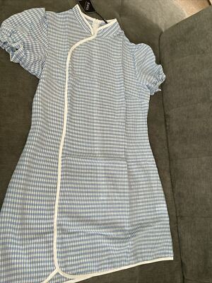 Zaful Baby Blue Small Check Dress Size 14 UK