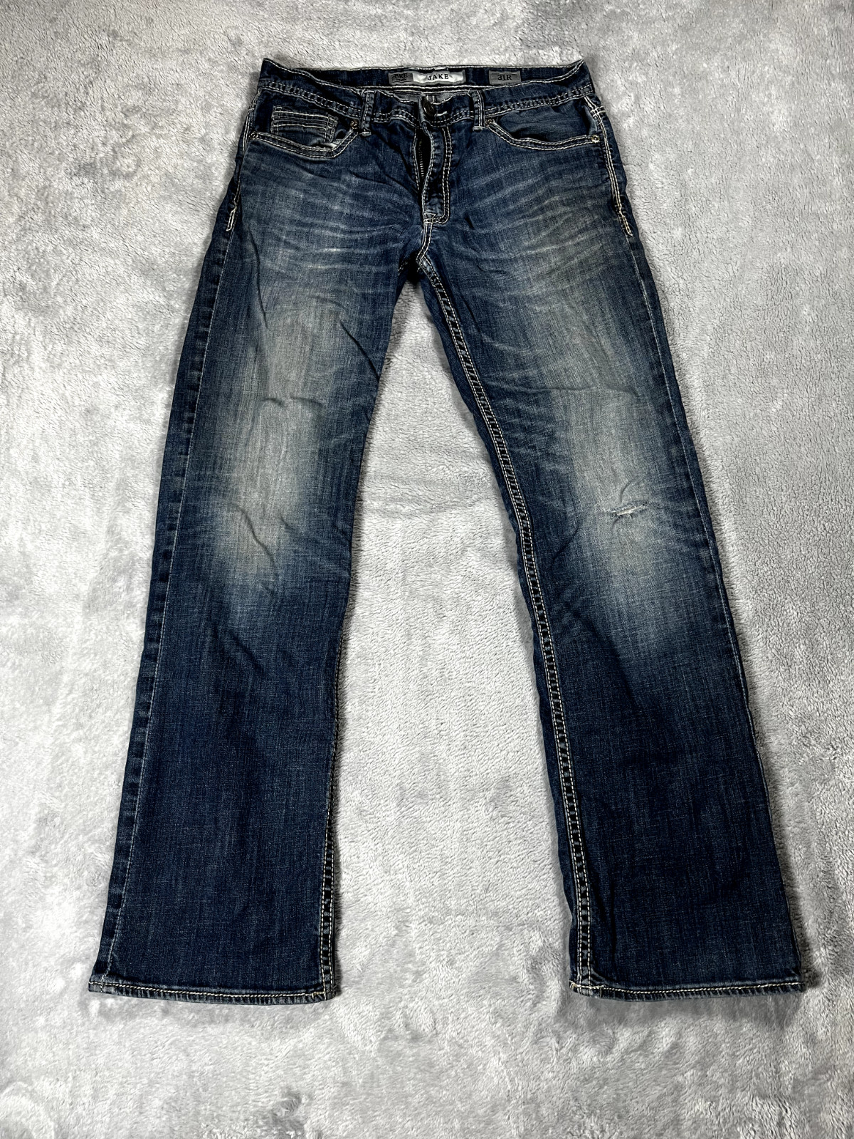 Buckle BKE Jake Jeans 31r 30x29 Mens Blue Denim Thick Stitch Pants