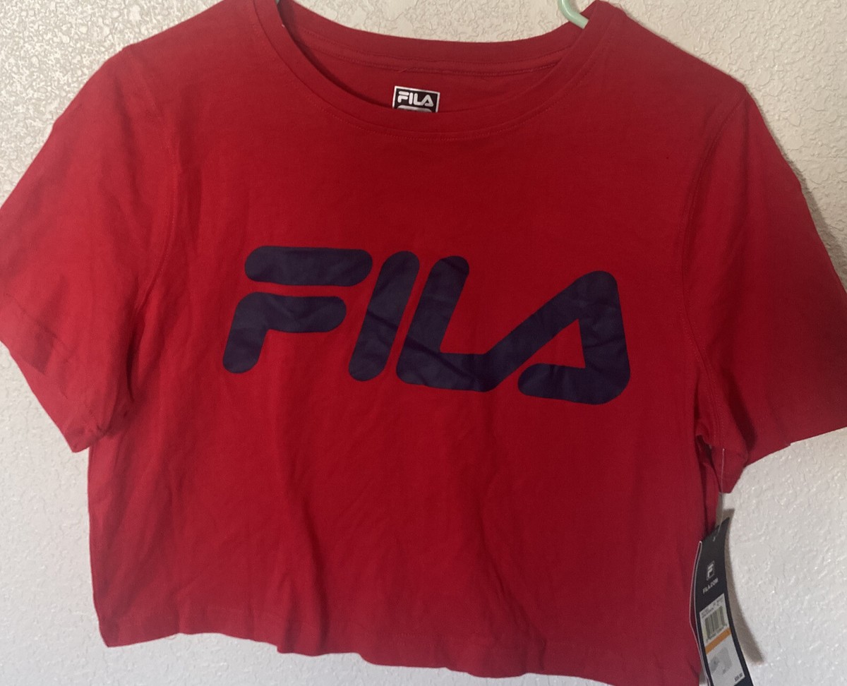FILA Juniors Womans Red Cropped Short Sleeve T-Shirt Top Nwt