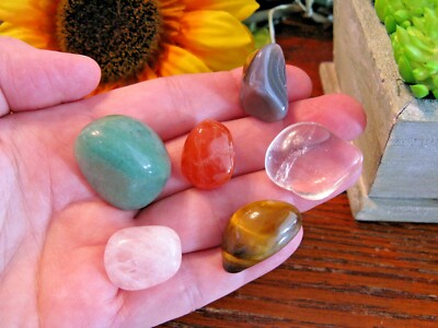 New ''Wealth, Money, Good Luck'' Natural Crystal Healing Stone Set of 6