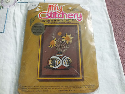 JIFFY STITCHERY Needlepoint Ket ''Indian Vase w/Thistles'' Fits 5x7 Frame Unopened