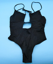 Victorias Secret Small Black Cutout Padded Ruffle Beach Swim One Piece Swimsuit