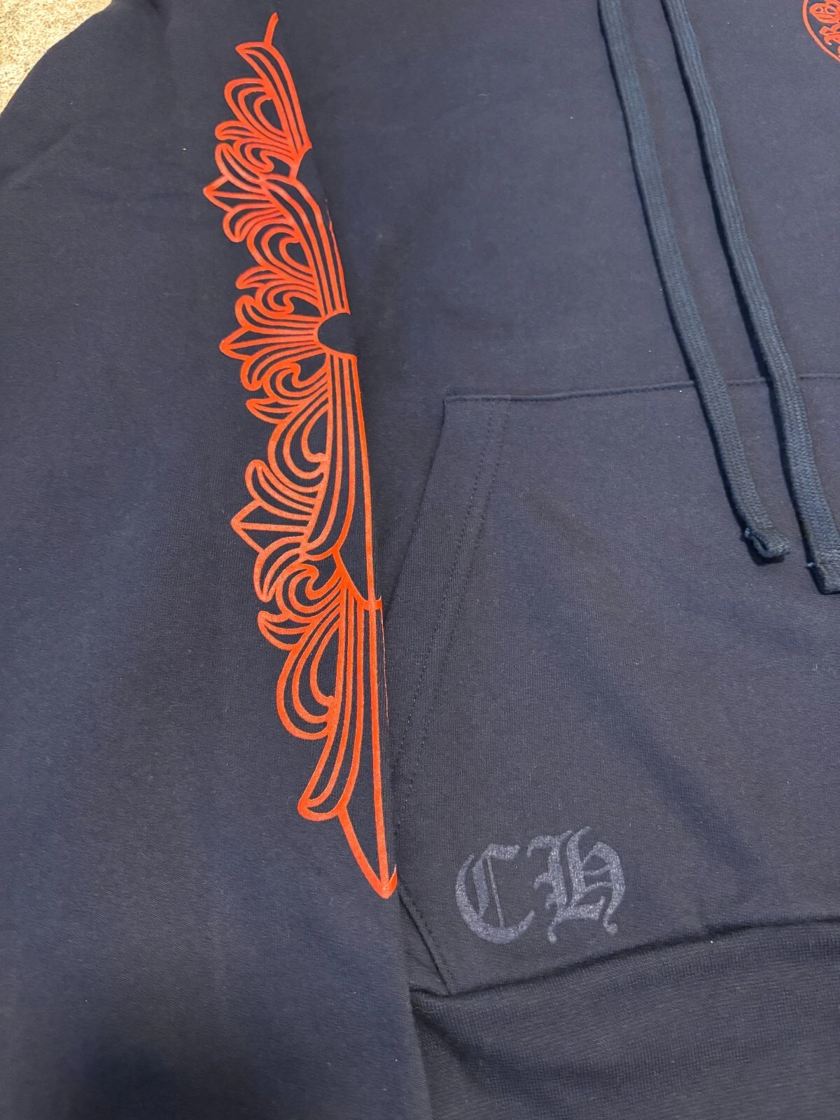 CHROME HEARTS 【100% Autentico】 Felpa con cappuccio manica floreale a ferro di cavallo cuori cromati taglia M