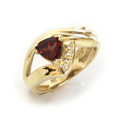 Cocktail-Ring 1,1 kt natürlicher roter Trillion Granat & Diamant massiv 14 kt Gelbgold