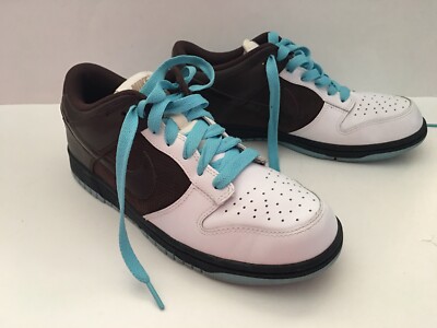 Womens 2008 Nike Dunk Low White/Baroque Brown/ Powder Blue  317813-121 Sz 9.5 EC