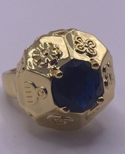 Anello esagonale con pietra blu zaffiro placcato oro 18 kt misura 9