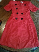 Vintage Albert Nipon Red Button Down Dress Womens Size 4 cb17 