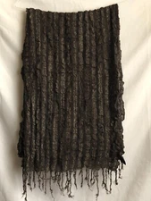 CEJON Women 95% Viscose Long Crinkle Dark Grey/Gold Thread Scarf Approx. 90"x17"