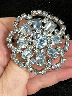 Flower Openwork Light Blue Rhinestone Vintage Silver Brooch Pin M-5916 ...