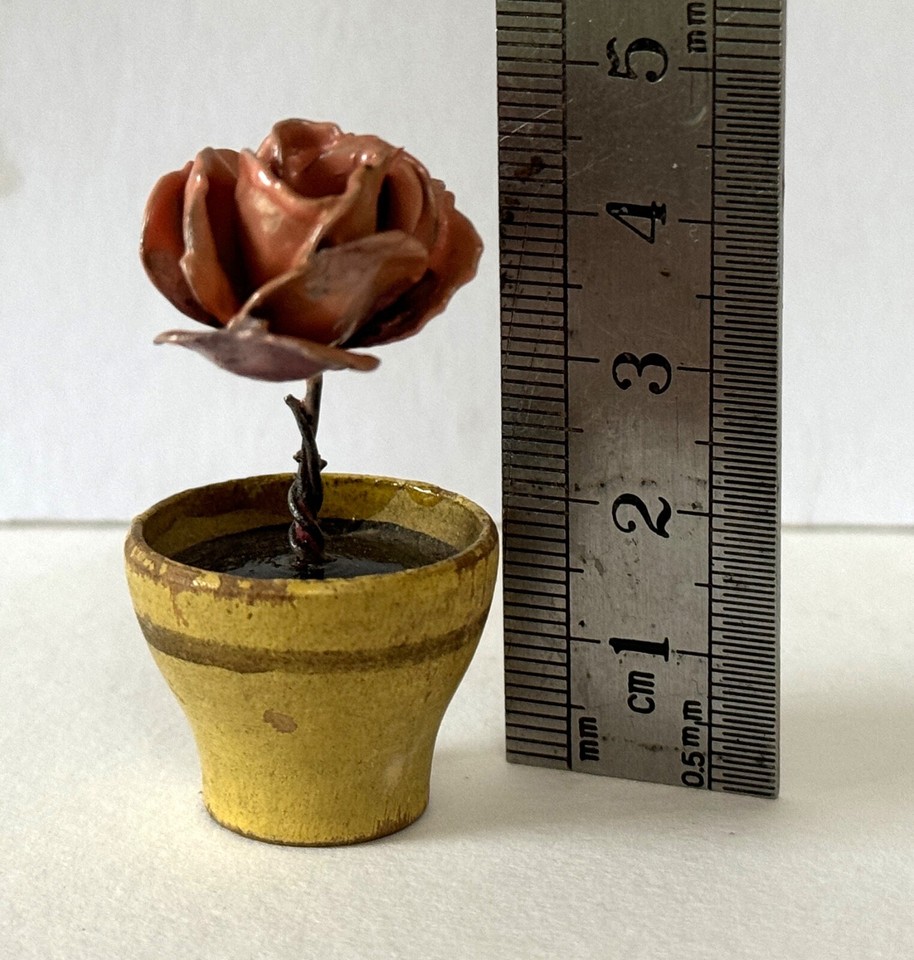 Antique Painted Metal Dolls House Roses Flowers in Wooden Pots eBay