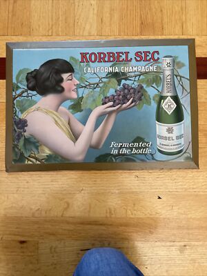 1910's Korbel Sec California Champagne Single Sided Metal Over Cardboard Sign