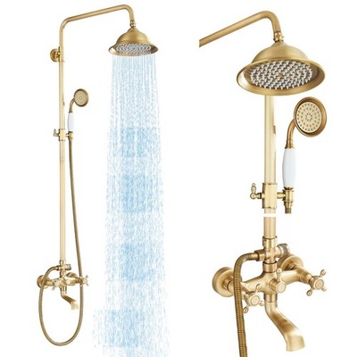 MOSSON Antique Brass Shower System Bathroom Shower Faucet Set with 8 Inch Shower