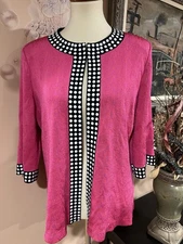 Ming Wang 3/4 Sleeves Pink Open Knit Cardigan Jacket Size 0X