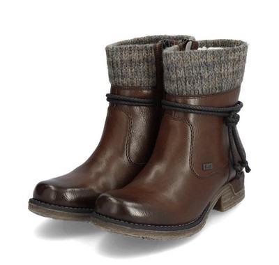 Rieker Fee 88 Wool Lined Sweater Tie Detail Sz 40 9 Zip Up Brown Ankle Boots EUC
