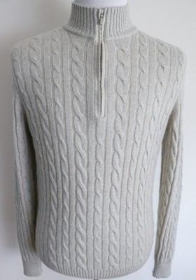 $2560 LORO PIANA Silver Treccia Mezzocollo 100% Baby Cashmere Sweater 54 Euro XL