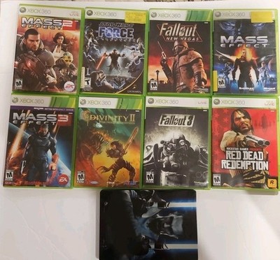 LOT OF 9 XBOX 360 GAMES, UNTESTED Mass Effect,  Star Wars Red Dead, Fallout Etc.