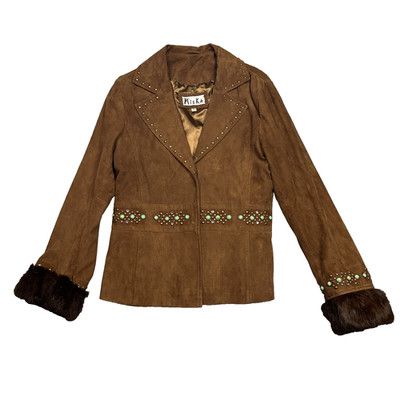 Mieka Women's M/Medium Brown Long Sleeve Real Leather Blazer Jacket
