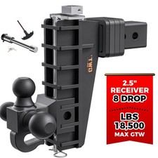 Adjustable Trailer Hitch 2.5 Receiver 8 Drop Tow 18500 Lbs Tri-ball W Hook