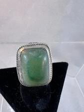 Vintage Navajo Green Turquoise Cabochon Sterling Silver Ring, Sz 5, 1950s 60s
