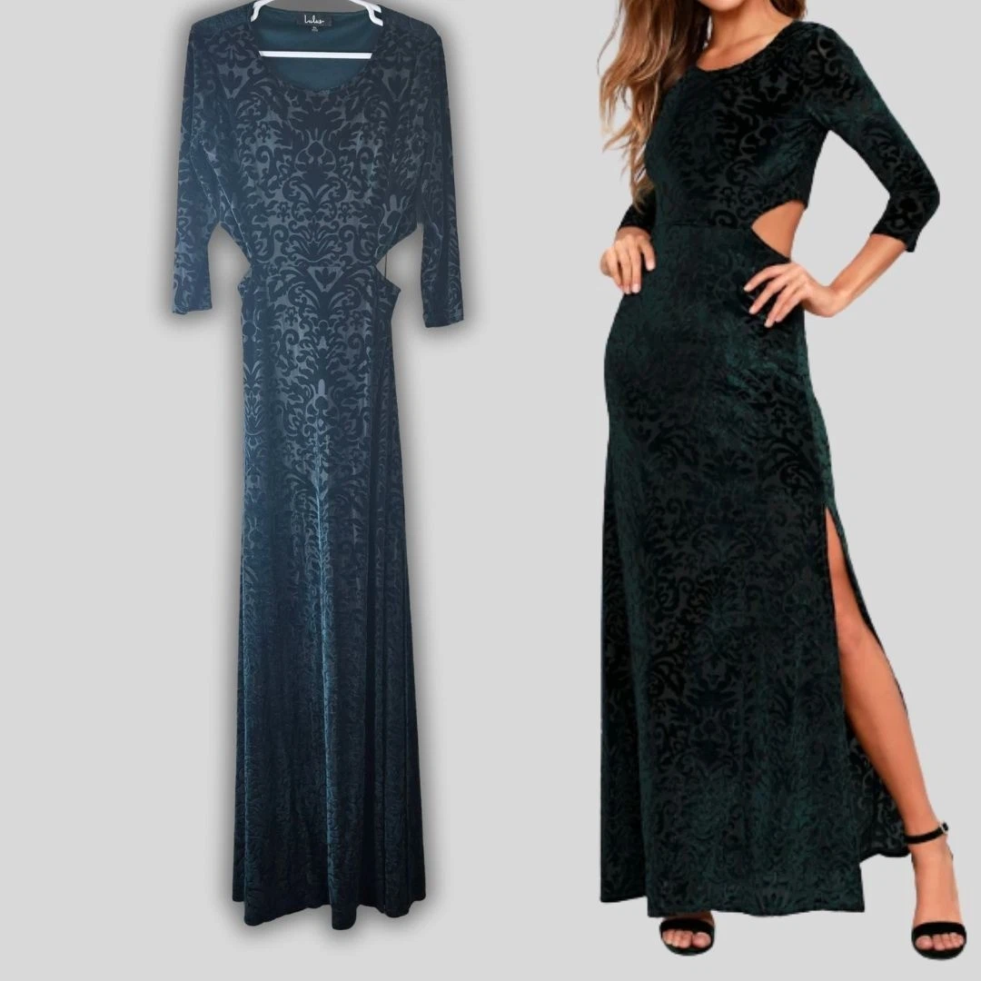 knee length dresses for ladies Hunter Green Floral Tulle Maxi Dress