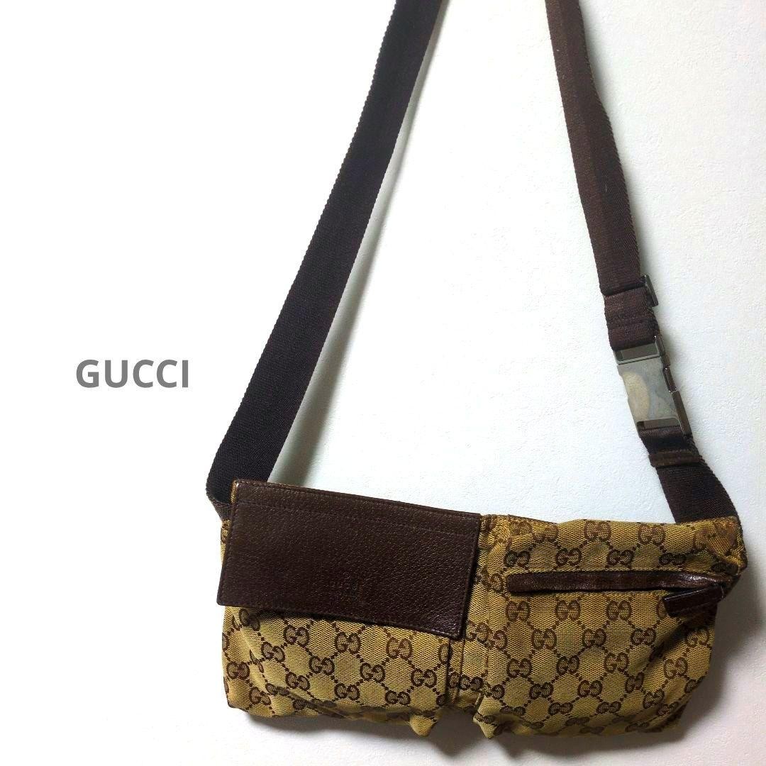 Gucci Brown Canvas Leather Waist Bag Authentic Body Pouch-image