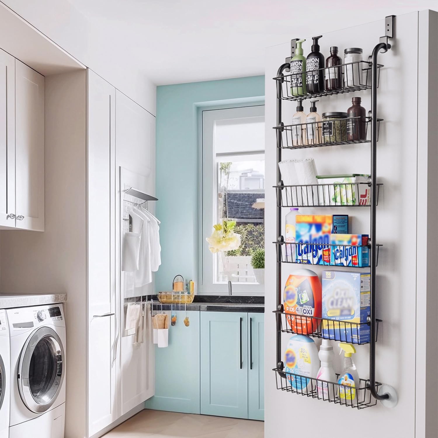 Delamu Over the Door Pantry Organizer 6-Tier, Metal Hanging Door Storage Spice