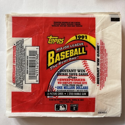 1991 Topps Baseball Card Wax Pack Wrapper