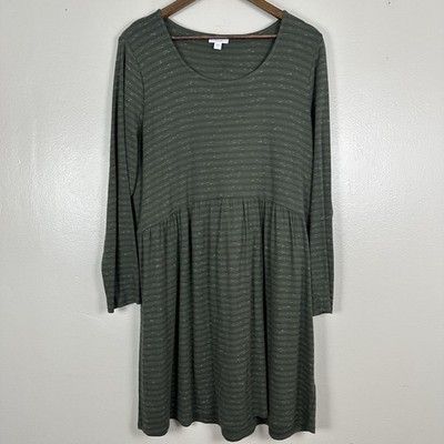 J Jill Women's Large Green Striped Purejill Shift Drop Waist Preppy Dress