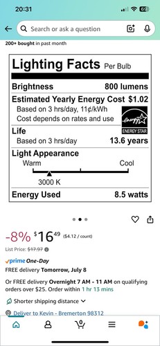 60W Equivalent Bright White A19 Dimmable LED Light Bulb (5 Pack of 4) FREE SHIP - Picture 6 of 6