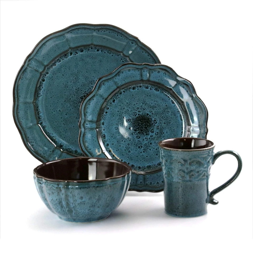 Lavish Blue 16 Piece Round Stoneware Dinnerware Set in Blue - Image 3 of 4