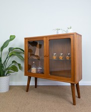 Vintage Teak Mid Century G-plan Small Glazed Display Drinks Cabinet / Bookcase