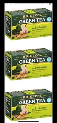 Lot of 3 Bigelow Green Tea 54ct Bag Ginger Probiotic Healthy Gut Digestion 